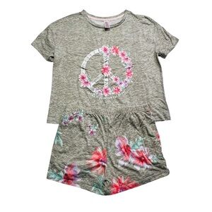 Justice Gray and Pink Floral Peace Sign Pajama Set